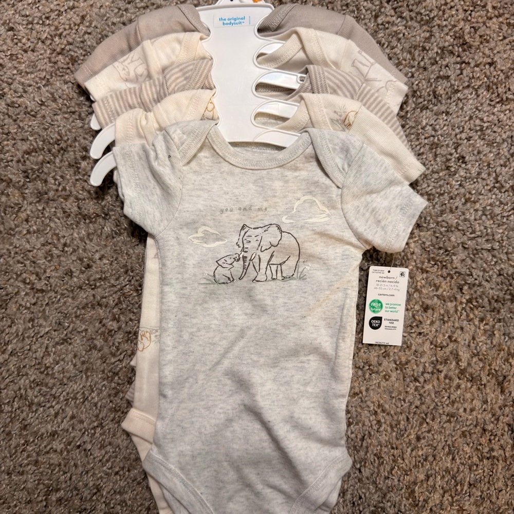 Gray Elephant Print Baby Onesie